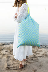 Puff playa vichy azul y verde impermeable