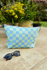 Neceser playa impermeable vichy verde y azul