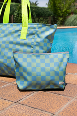 Neceser playa impermeable vichy verde y azul