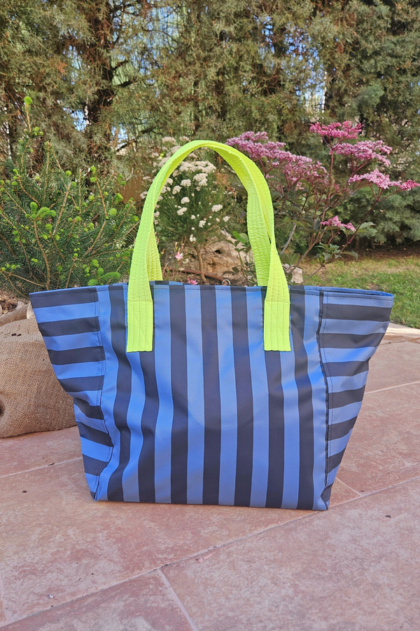 Bolsa de playa impermeable GRANDE rayas azules y grises