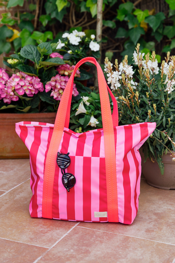 Bolsa de playa impermeable pequeña rayas rosas