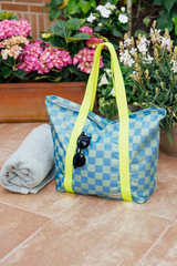 Bolsa de playa impermeable pequeña vichy azul y verde