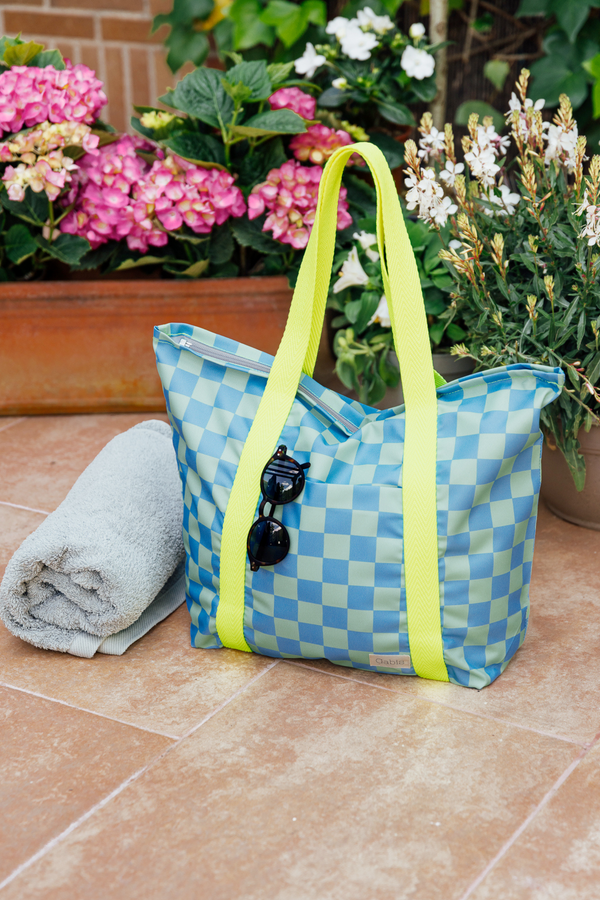Bolsa de playa impermeable pequeña vichy azul y verde
