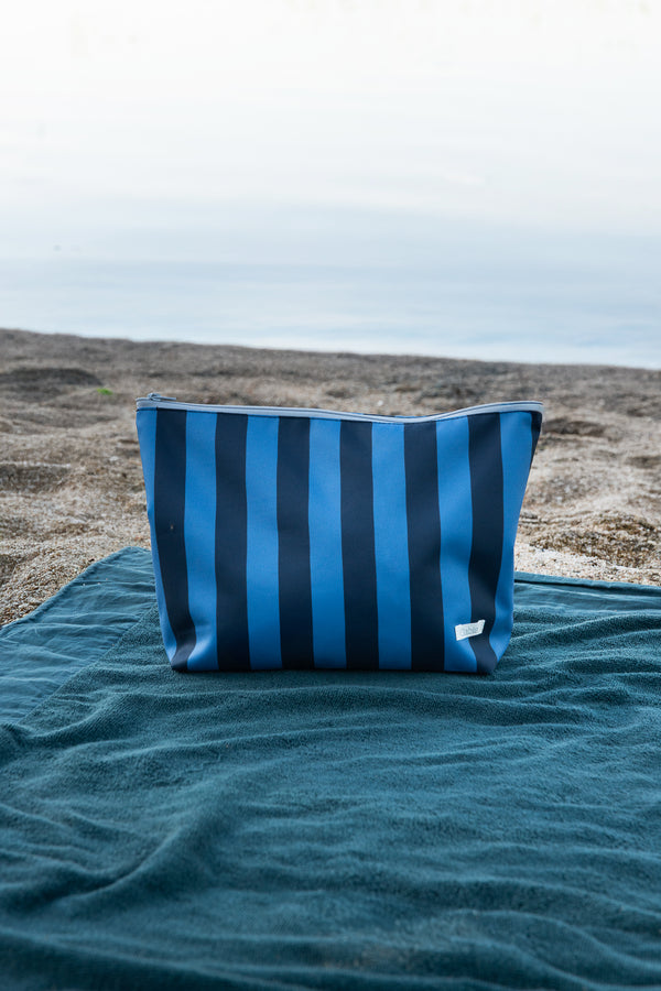 Neceser playa impermeable rayas azules y grises