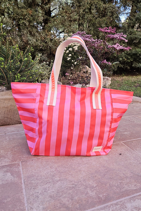 Bolsa de playa impermeable GRANDE rayas rosas y rojas