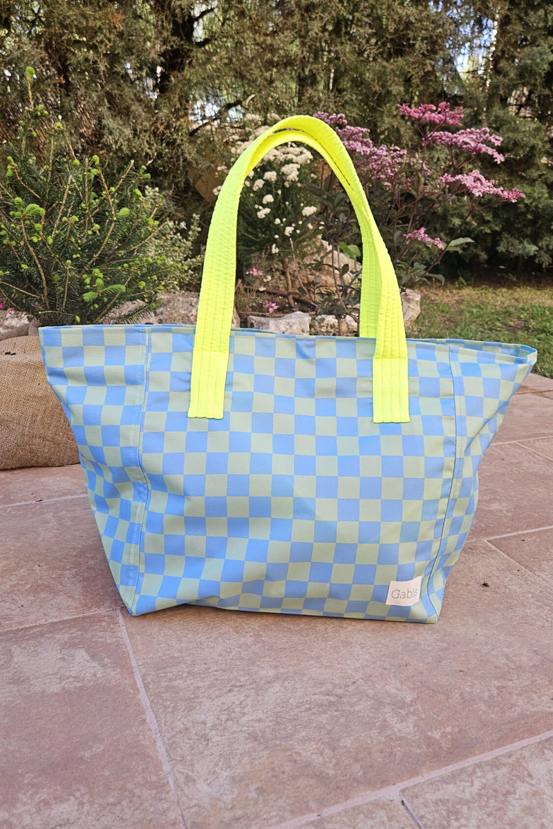 Bolsa de playa impermeable GRANDE vichy azul y verde