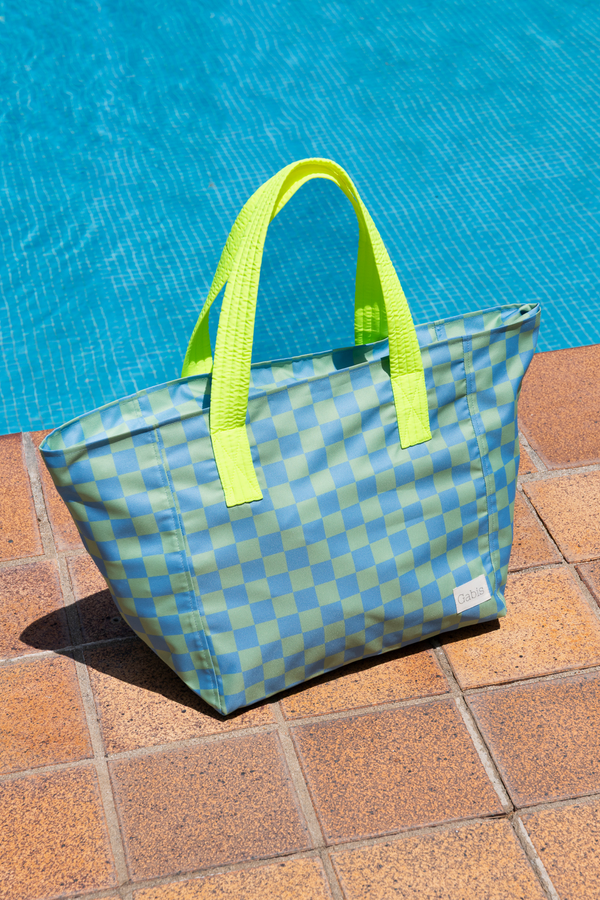 Bolsa de playa impermeable GRANDE vichy azul y verde